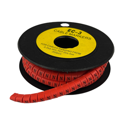 Grippes EC-3 Cable Marker Red - N on a spool, ideal for organizing cables from 5mm to 10mm