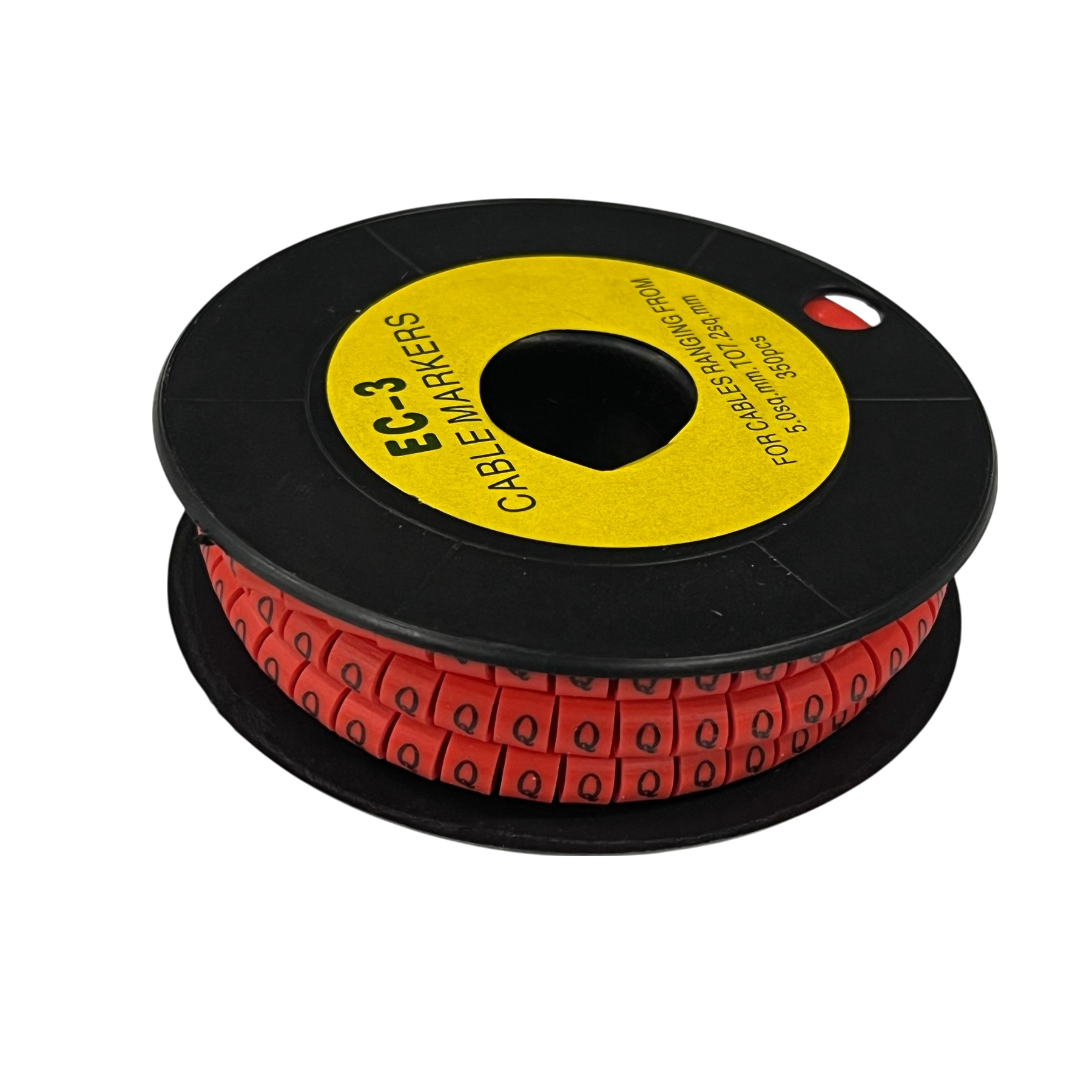 Grippes Cable Marker Red - Q on a black spool for effective cable management and organization