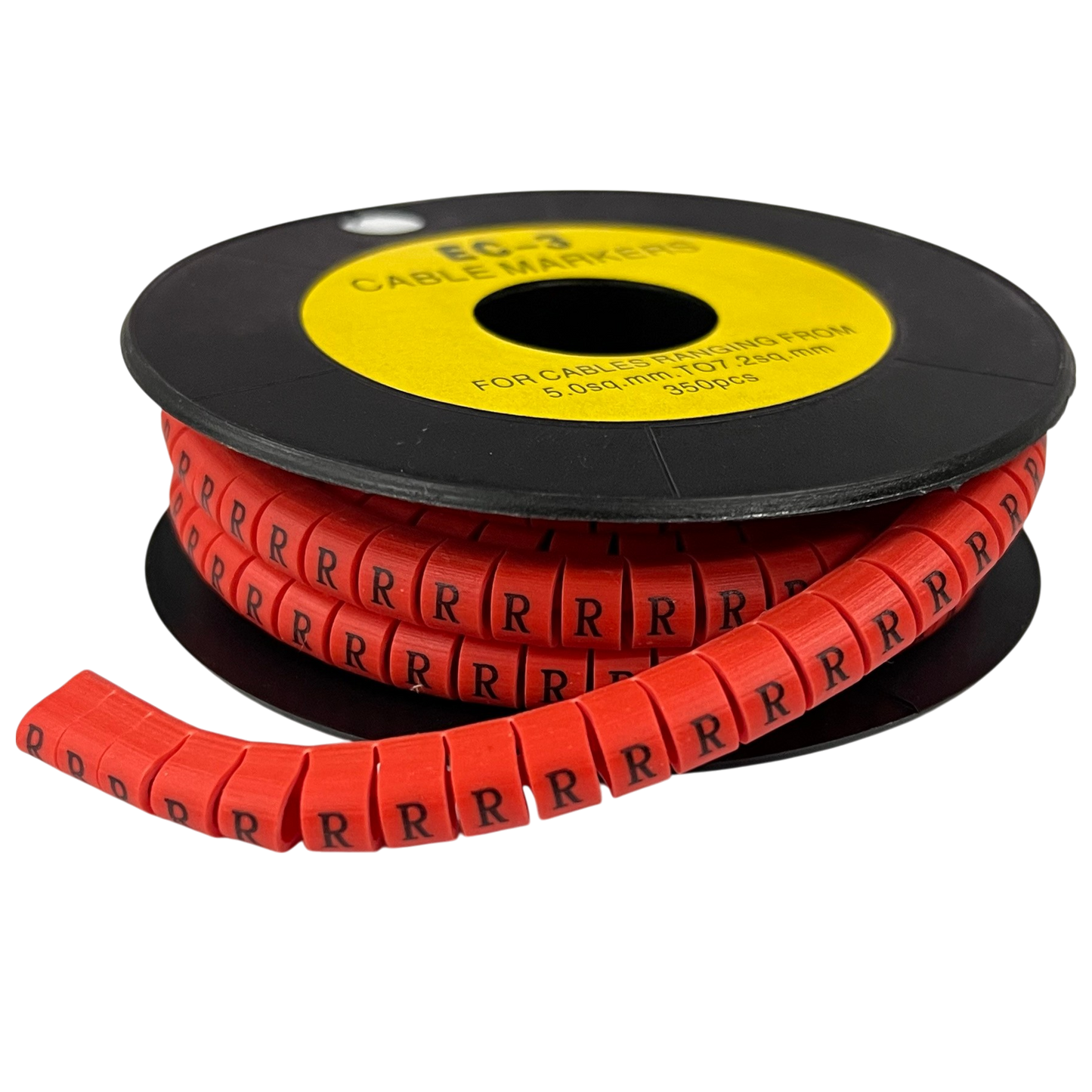 Grippes Cable Marker Red - R on a spool for easy cable management and organization