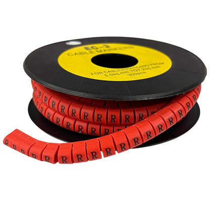 Grippes Cable Marker Red - R on a spool for easy cable management and organization