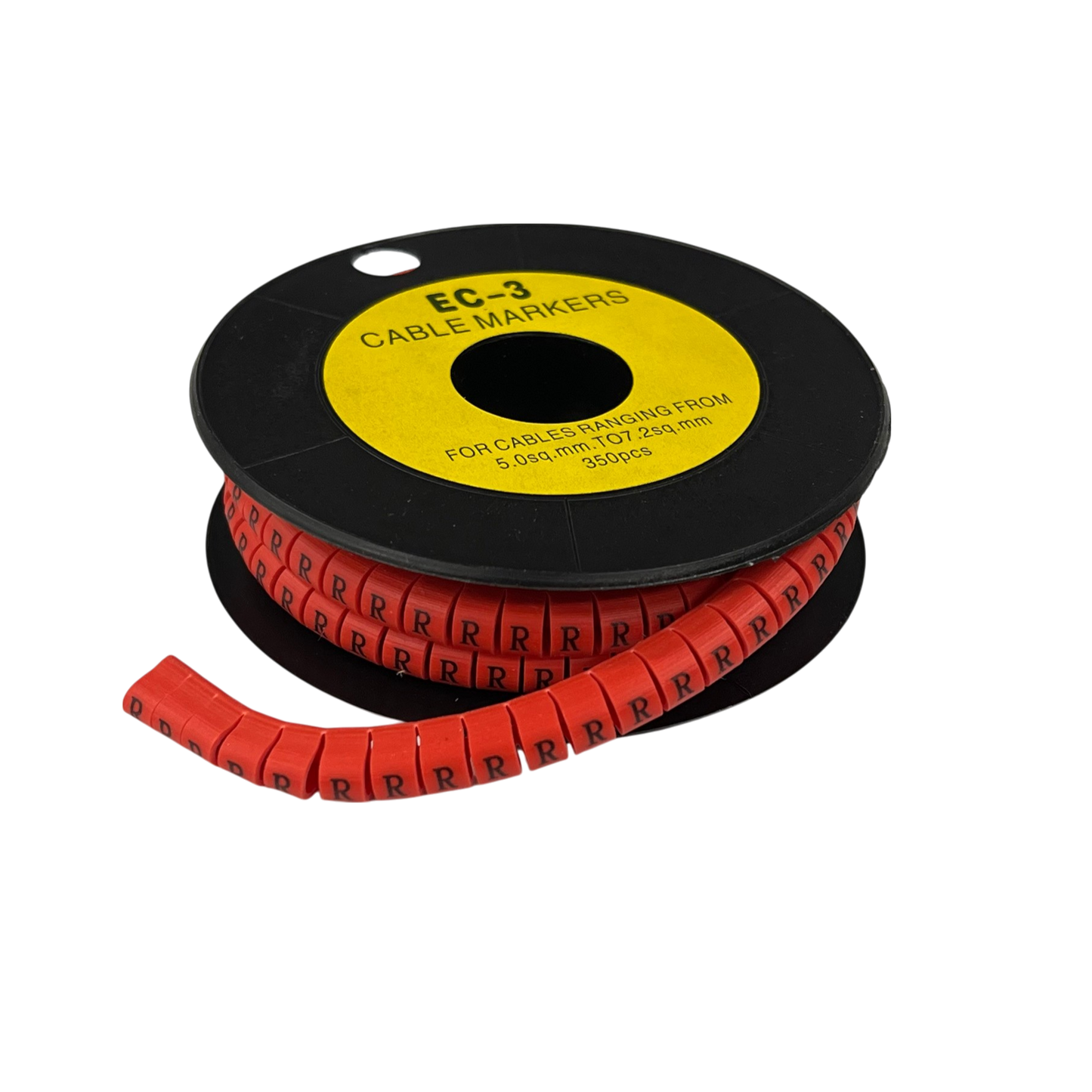 Grippes Cable Marker Red - R on a spool, designed for organizing cables from 6mm to 28mm