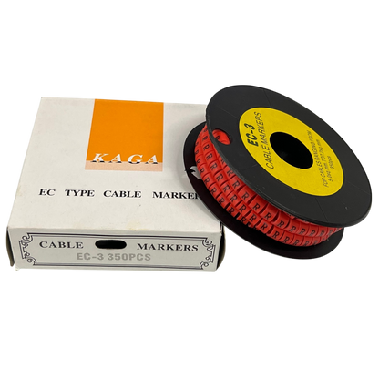 Grippes Cable Marker Red - R on a spool with packaging for organized cable management
