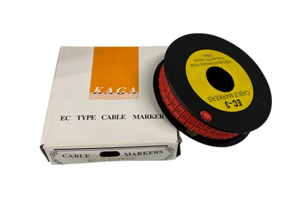 Grippes Cable Marker Red - U on a spool next to its box, perfect for organizing cables