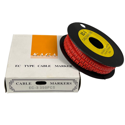 Grippes Cable Marker Red - V on a spool with packaging for organized cable management