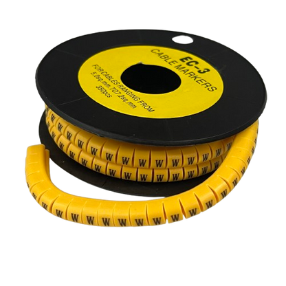 Grippes Cable Marker W - Yellow spool of flexible segmented markers with repeated W labels for cable identification