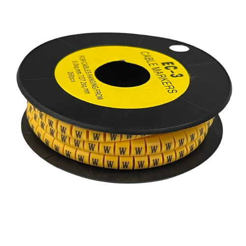 Grippes Cable Marker W - Yellow spool of segmented plastic wire labels with black W print for cable organization