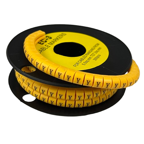Grippes Cable Marker Y - Yellow spool of spiral cable markers with repeating Y letters for wire identification