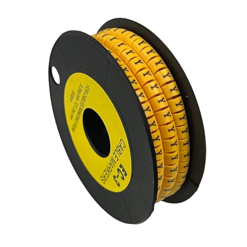 Grippes Cable Marker Y - Yellow spool of adhesive cable labels on black reel for wiring identification