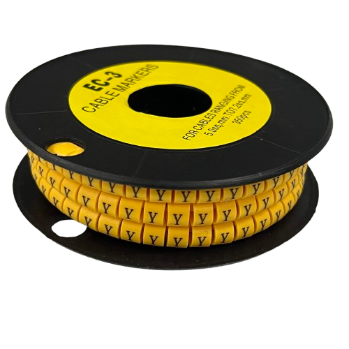 Grippes spool of Cable Marker Y - Yellow adhesive cable markers with repeated Y letters for identification