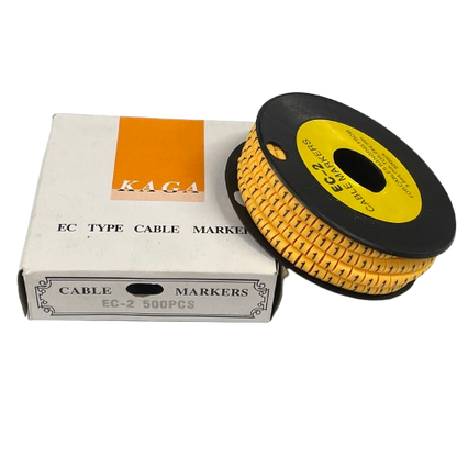 Grippes cable management spool with Cable Marker Yellow - 1 numeric markers on reel next to box
