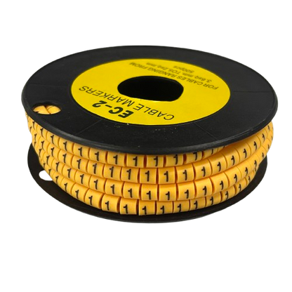 Grippes cable management spool with yellow numeric marker bands showing 1s Cable Marker Yellow - 1 for wiring organization