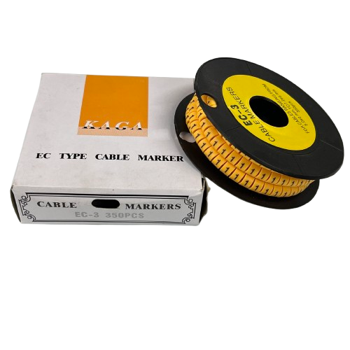 Cable Marker Yellow 1 spool and box for cable management with numbered yellow markers made in China