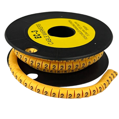 Spool of Cable Marker Yellow 2 cable markers on yellow strip for wire identification and cable management