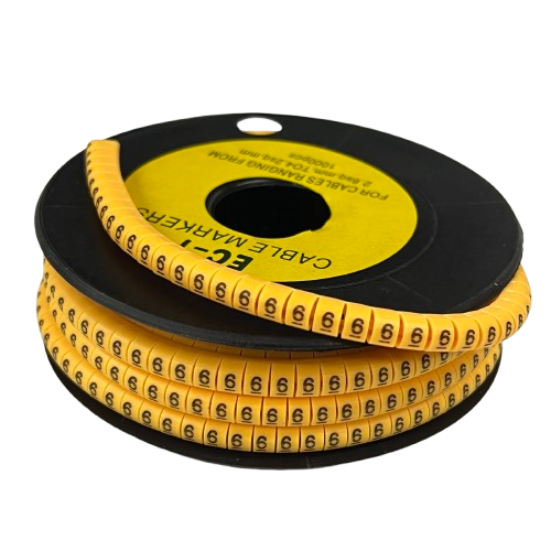 Cable Marker Yellow 6 spool of adhesive number 6 cable labels for organized wire identification