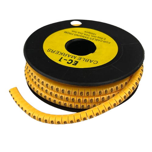 Cable Marker Yellow 6 spool of yellow sleeve markers for cable identification numbered 6