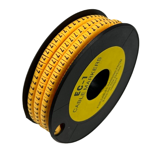 Cable Marker Yellow -7 spool of yellow letter L cable markers on black reel for wire labeling