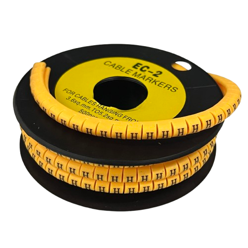 Cable Marker - Yellow 8 spool of Grippes cable markers on black reel for wire identification and organization