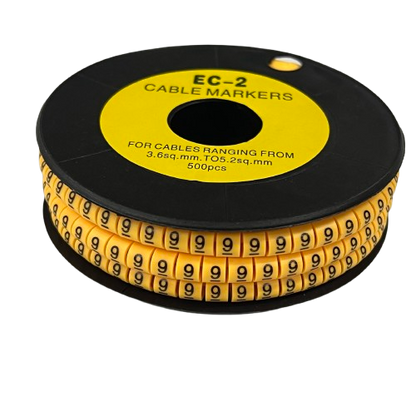 Grippes Cable Marker Yellow - 9 spool of numbered yellow cable markers on black reel for organization