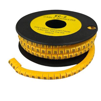 Grippes spool of yellow cable markers with repeated B labels for wire identification Cable Marker Yellow - B