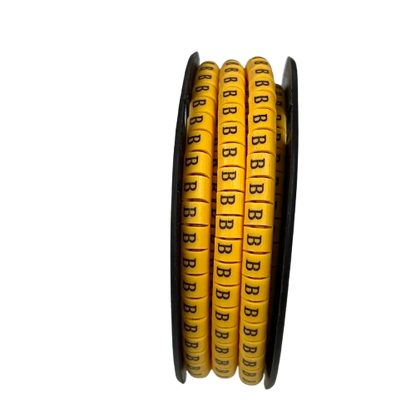Grippes Cable Marker Yellow - B. roll of yellow letter B cable markers on spool for network and electrical cable labeling
