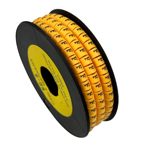 Grippes Cable Marker Yellow - F spool for cable management and wire identification with repeated F labels