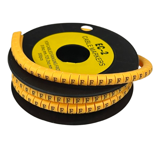 Grippes Cable Marker Yellow - F spool showing flexible yellow F cable markers for wire labeling