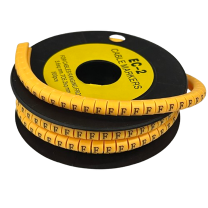 Grippes Cable Marker Yellow - F spool showing flexible yellow F cable markers for wire labeling
