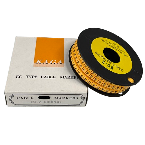 Grippes cable management spool with printed yellow letter labels Cable Marker Yellow - F for wire ID