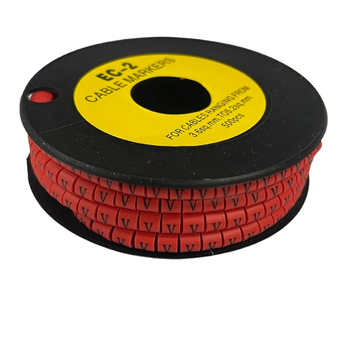 Grippes V cable marker roll featuring red markers for organized cable management