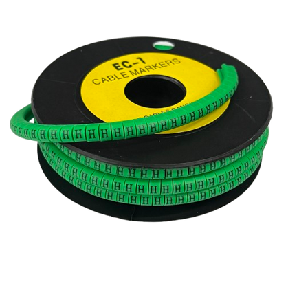 Grippes "H" Marker EC-1 Green 2.6mm to 4.2mm cable markers on black spool with repeated H labels