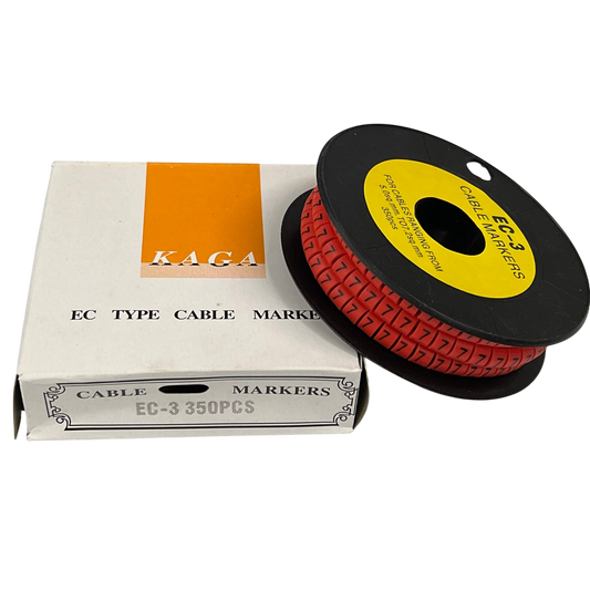 Grippes red cable markers 5mm to 7mm on a spool, ideal for effective cable organization