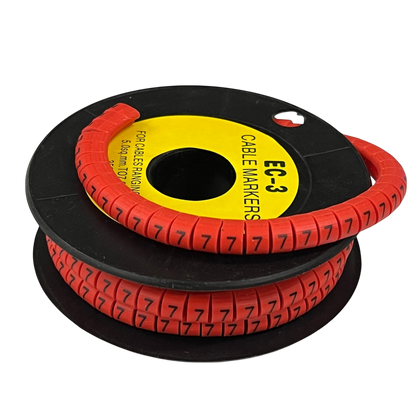 Grippes red cable markers 5mm to 7mm with clear numbering for effective cable organization