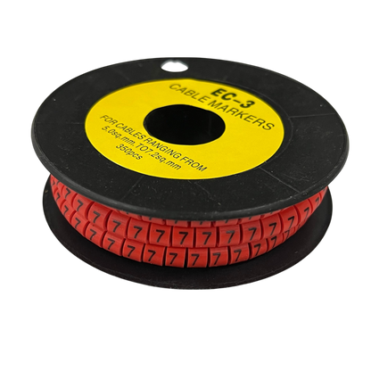 Grippes red cable markers 5mm to 7mm on spool, ideal for organizing and identifying cables