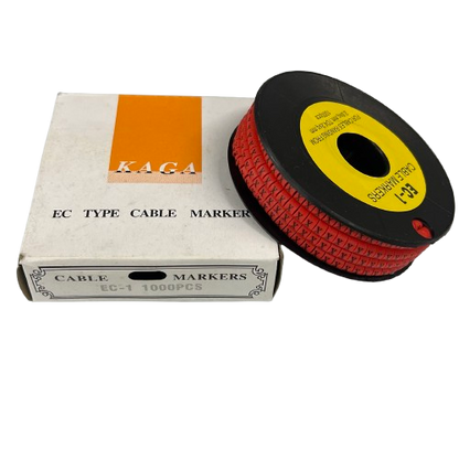 Grippes X Marker Red 2.6mm to 4.2mm 1000pcs cable management markers on a black spool next to white and orange labeled box