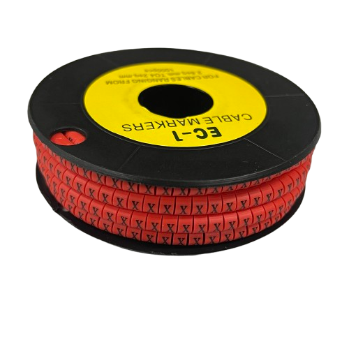 Grippes X Marker Red 2.6mm to 4.2mm 1000pcs cable management markers on a black spool
