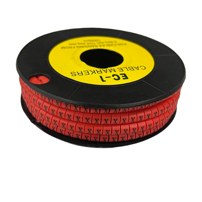 Grippes X Marker Red 2.6mm to 4.2mm 1000pcs cable management markers on a black spool