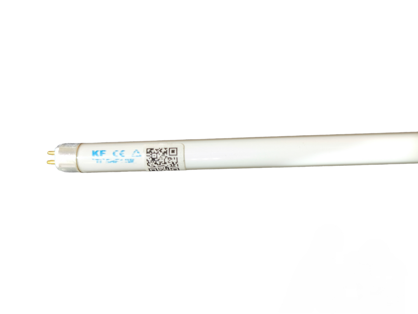 Orbik and Starlux green T5 fluorescent lighting 14W slim tube with bipin connectors and manufacturer label on white background