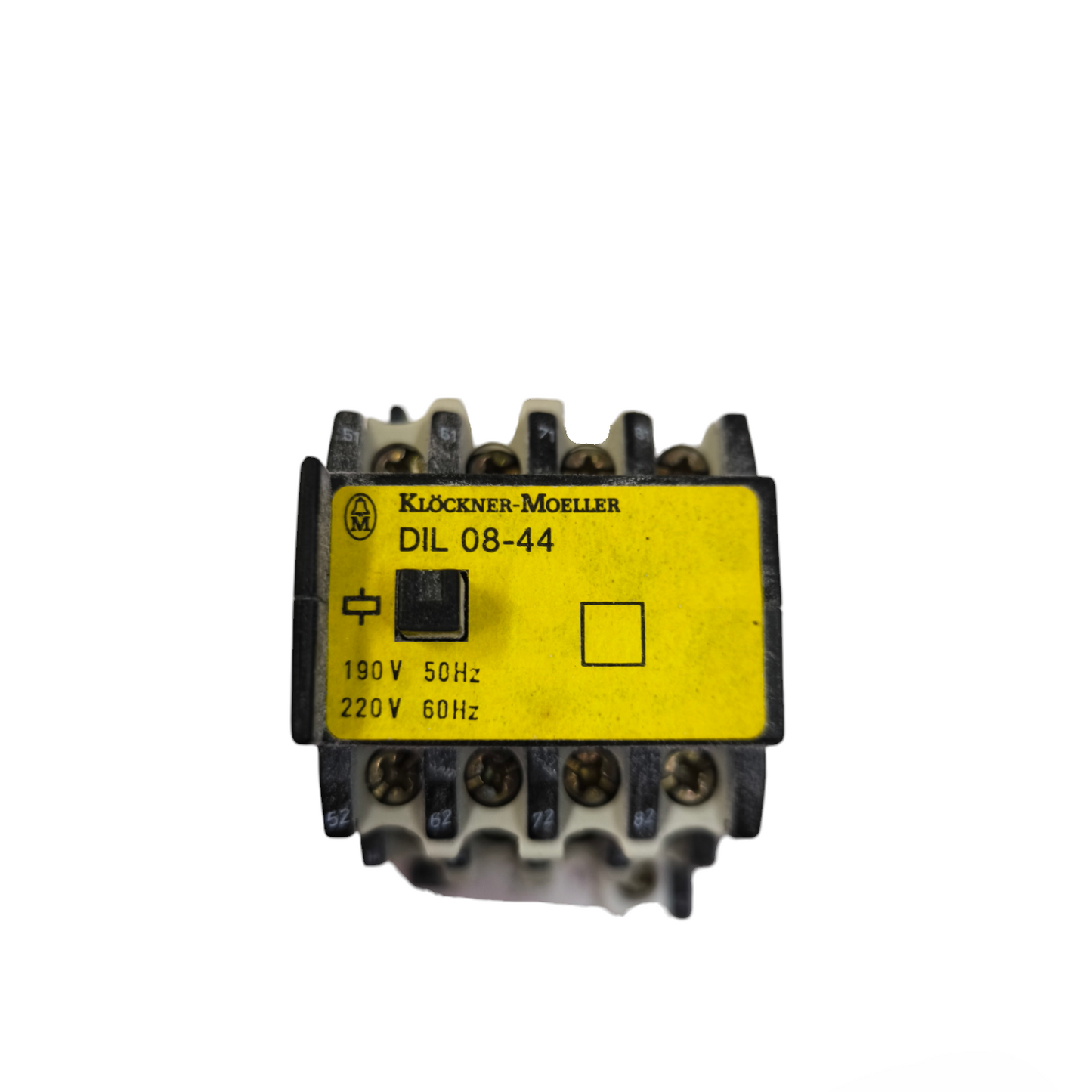 Klockner Moeller magnetic contactor 220V model DIL 08-44 with yellow label and electrical connectors