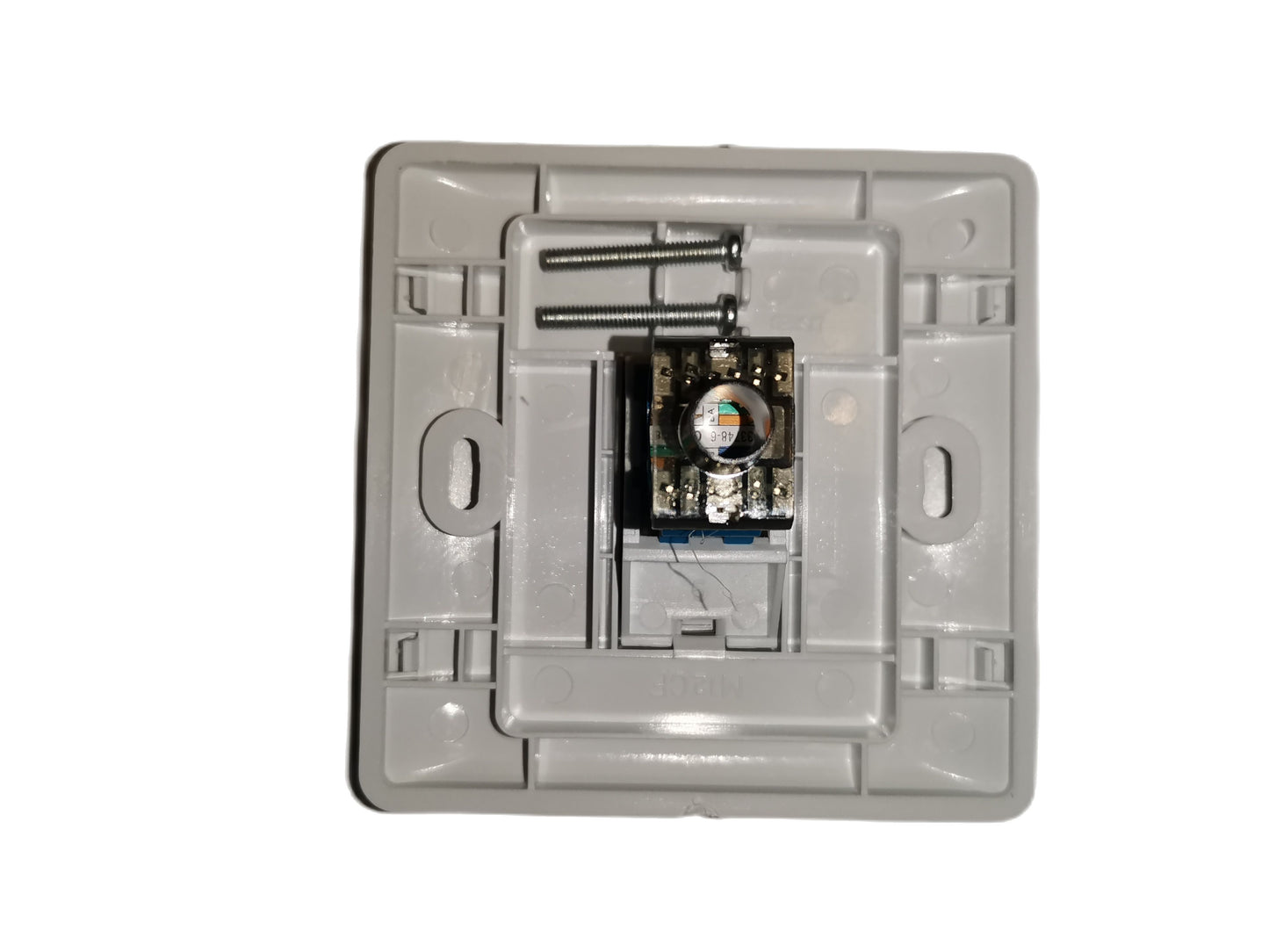AMP CAT 6 LAN outlet power point with mounting screws and white plastic frame