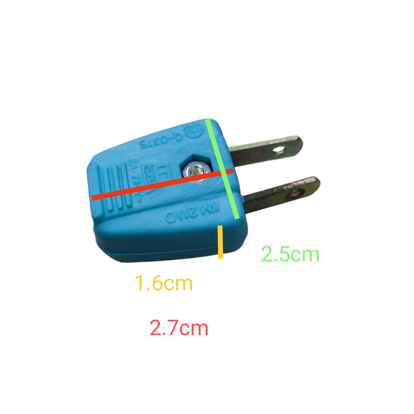 Kopez 2A 220V electrical plug in blue with metal prongs and compact design
