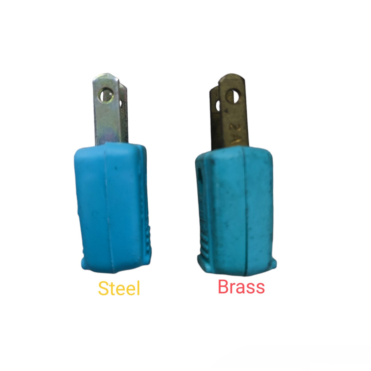 Kopez 2A 220V electrical plug in steel and brass with blue insulated handle for power connections