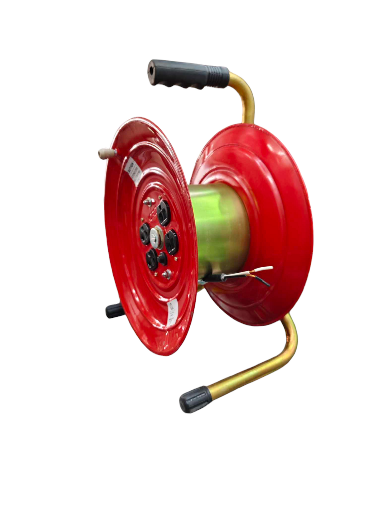 Kopez red industrial extension cord drum with sturdy handle and multiple outlets
