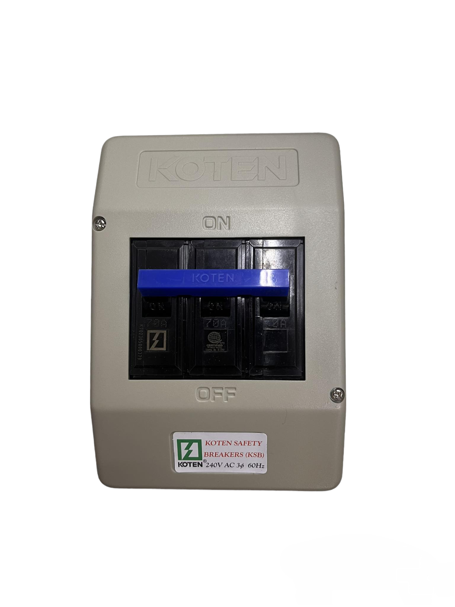 Koten 100A 10KAIC 220V Circuit Breaker with blue switch in beige protective casing