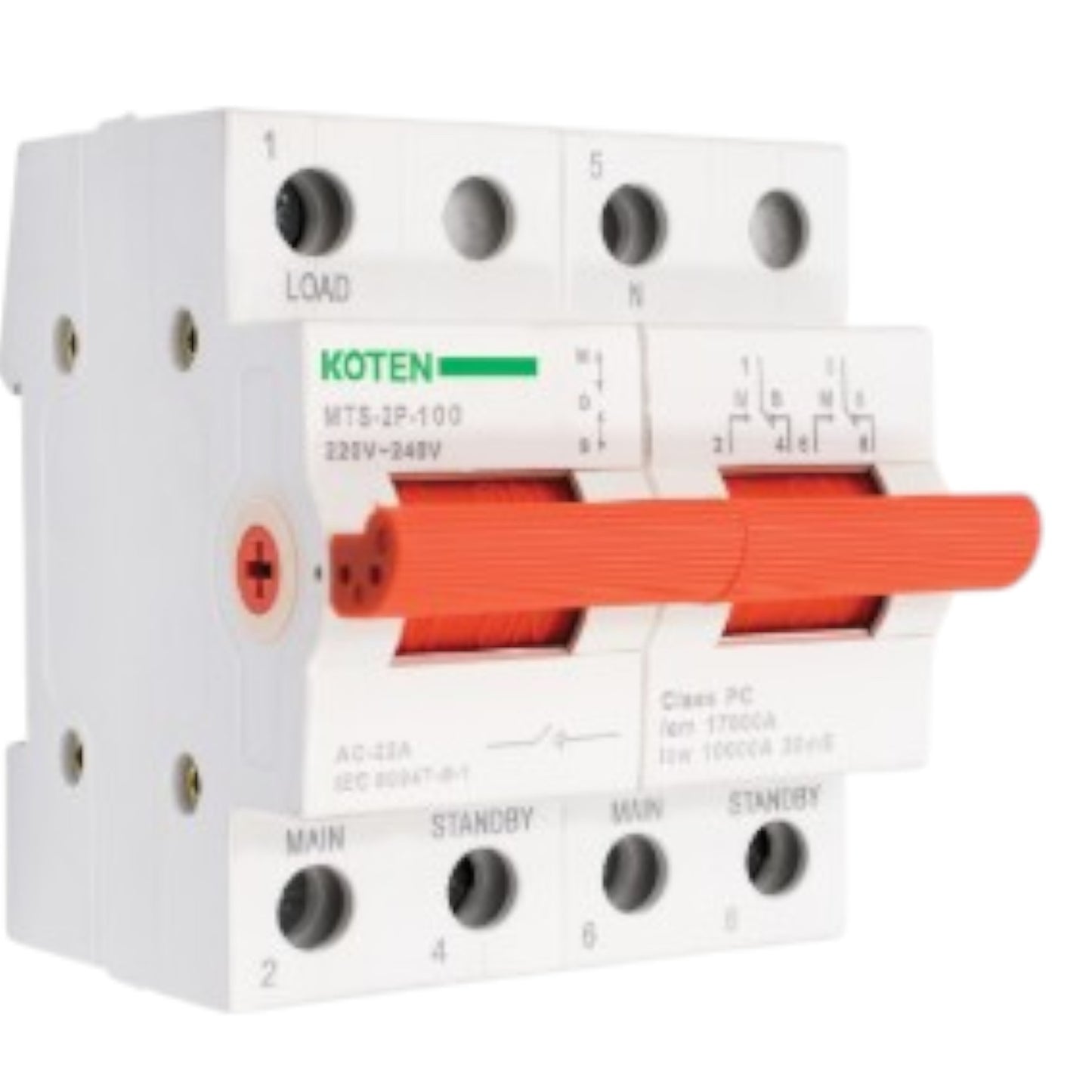 Koten 100A manual transfer switch two pole white housing with dual orange handles for standby power