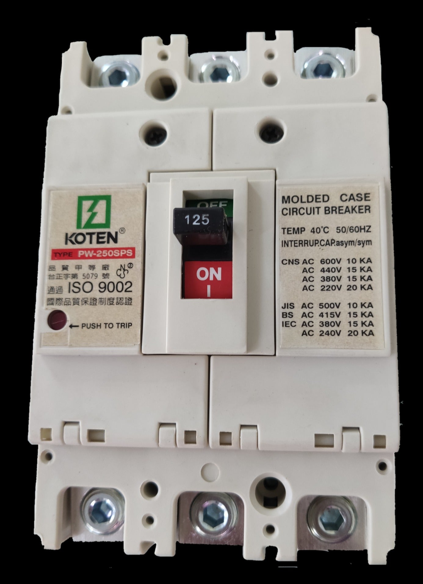 Koten 175A Industrial Circuit Breaker 3 Pole molded case circuit breaker with on off switch