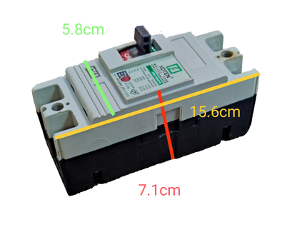 Koten 125A Molded Case Circuit Breaker 2 Pole with dimensions 15.6 cm by 7.1 cm by 5.8 cm
