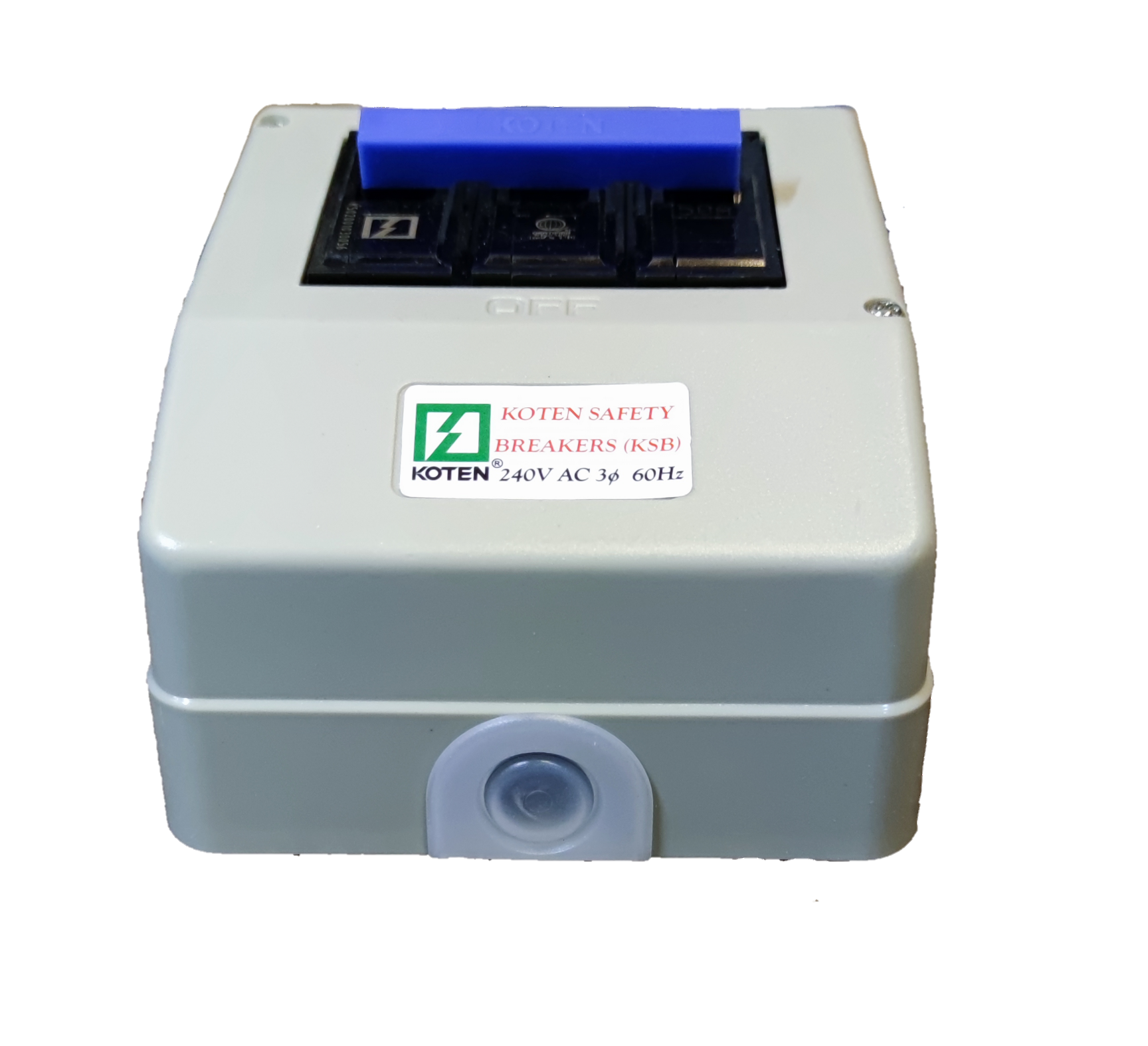 15A 3 pole circuit breaker with enclosure from Electx Electrical Supply in gray with blue switch