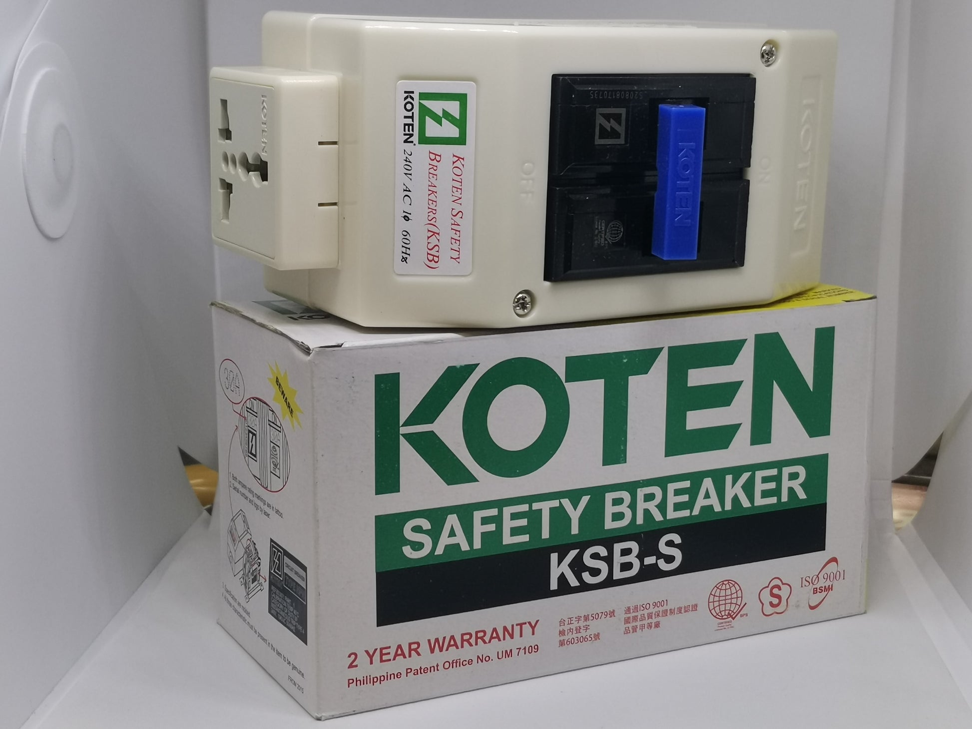 Koten 15A circuit breaker with outlet mounted on safety breaker box KSB-S with 2 year warranty