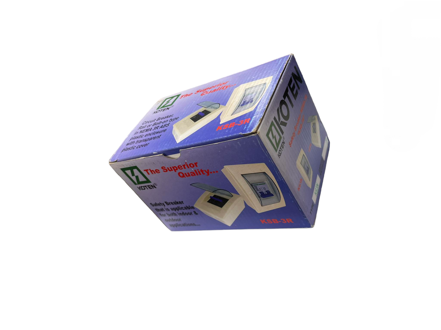 Koten 2 Ways PVC Nema 1 for Miniature electrical switch in blue and white packaging box