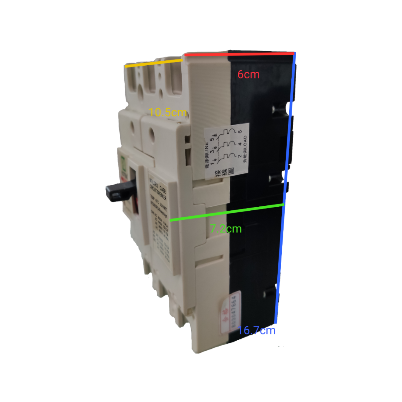 Koten 200A molded case circuit breaker with three-pole design and black and white casing